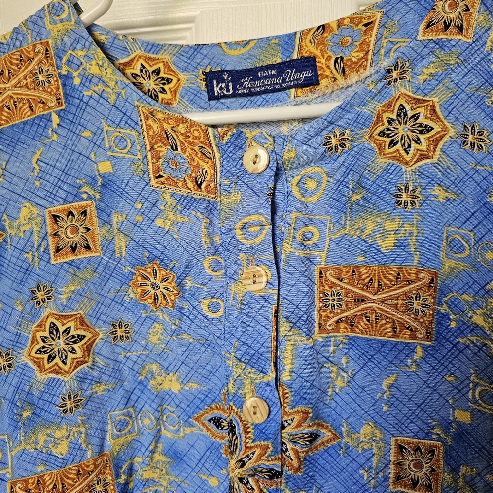 Vintage Indian Baby Blue & Orange Spring Summer Casual Hippie Boho Sun Dress - Picture 7 of 12